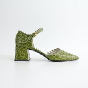 nwob SUZANNE RAE embossed eather mary jane shoes block heels pumps square toes